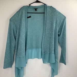 Torrid Light Blue Ruffled Hem Open Front Shrug Bolero Long Sleeve Size 1